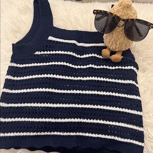 Navy and White Striped Knit Tank Top